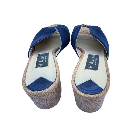 Viajiyu Blue Suede Peep Toe Sandals W/Woven Block Heel For Women Size 37- LT3246 - Picture 4 of 4